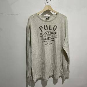 送料無料☆RALPH LAUREN☆polo☆ラルフローレン☆ステンシルプリント入りロンTee☆ビンテージ加工☆メンズ☆XL☆白☆G8c