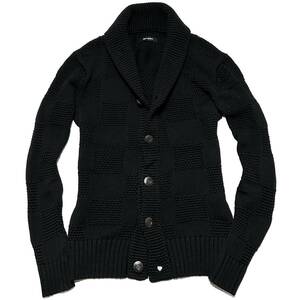 定価6.8万 1piu1uguale3 PANEL WOOL COTTON SHAWL COLLAR CARDIGAN Ⅲサイズ 黒 パネルショールカーディガン wjk akm ジュンハシモト