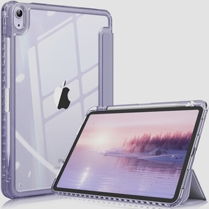 送料無料★Fintie iPad Air5/Air4ケース 10.9インチ 透明バックカバー 三つ折スタンド（バイオレット）