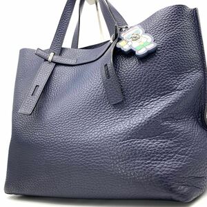 1円●美品/定価10万●FURLA フルラ ジョーヴェ トートバッグ ビジネスバッグ ショルダー肩掛け可 A4収納 シボ革 レザー ネイビー メンズ