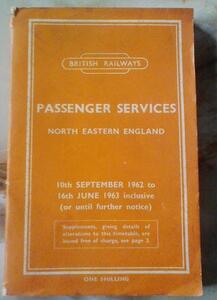 1962年 イギリス国鉄時刻表(傷み)BRITISH RAILWAYS N.E.REGION