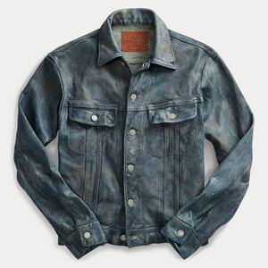 【名作】RRL Indigo-Dyed Leather Jacket S ダブルアールエル インディゴダイド レザージャケット