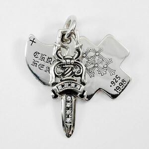 クロムハーツ スリートリンケッツ ダイヤモンド CHROME HEARTS 3トリンケッツ ペンダントダガー ダイヤ 革袋付 メンズ ネックレス 即納