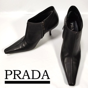 PRADA プラダ ショートブーツ ポインテッドトゥ サイドジップ サイズ37 1/2 24.5cm相当 ブラック 黒 ピンヒール