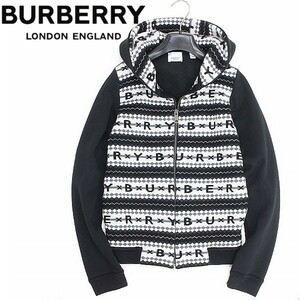 美品 国内正規品◆BURBERRY LONDON バーバリーロンドン ロゴ×フェアアイル柄 裏起毛 ニット 切替 フーデッド ジップ パーカー 14Y(キッズ)