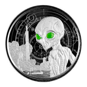 [保証書・カプセル付き] 2021年 (新品) ガーナ「宇宙人・エイリアン」純銀 1オンス カラー プルーフ 銀貨