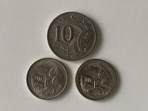 オーストラリア 10セント×1枚(1999年)・5セント×2枚(1982/2001年) コトドリ ハリモグラ エリザベス2世/硬貨 コイン 海外 外国 硬貨セット