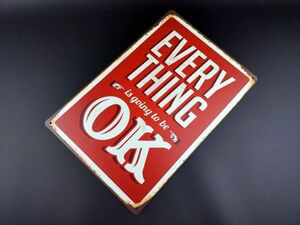 メタルプレート EVERY THING OK 英語メッセージ 赤