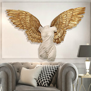 飛び立つ！古典的な女性のトルソー天使の翼の壁彫刻 アート工芸彫像 インテリア リビング書斎 贈り物輸入品