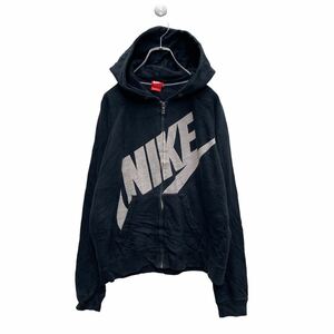 NIKE ジップアップ スウェット パーカー L ブラック アイボリー ナイキ ロゴ スポーツ ストリート 古着卸 アメリカ仕入 a504-5718