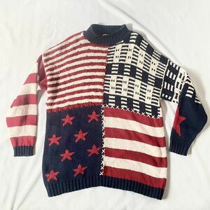 Stars & stripe アメリカ国旗柄ロールネックコットンニットL セーター