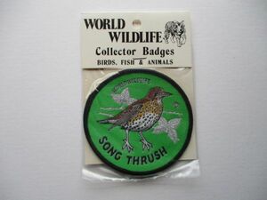 70s WORLD WILDLIFEウタツグミ『SONG THRUSH』Collector Badgesワッペン/鳥バードウォッチング野鳥OUTDOOR自然PATCHアップリケ V193