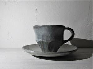 Vintage studio pottery 『明』印銘 面取 カップ＆ソーサー ★未使用 作家物★【cs18-1】WBB/cr/陶芸