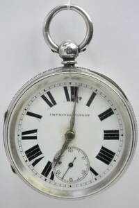☆☆☆ アンティーク 1900年頃 英国 IMPROVED PATENT 鍵巻厚重銀無垢懐中時計 175g