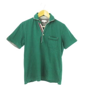 ザショップティーケー THE SHOP TK ポロシャツ 半袖 ストレッチ ダブルカラー ワンポイント ストライプ M 緑 グリーン /AO8 ☆ メンズ