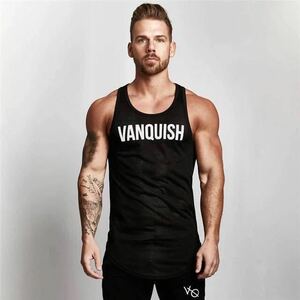 【XL-size】VANQUISH センターロゴ タンクトップ メッシュ ブラック/スポーツ/GOLD/ウェア/メンズ/GYM/トレーニング/カネキン/ダンベル/