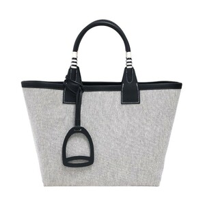 エルメス HERMES スティープル25 U刻 ブラック/グレー トワルアッシュ/スイフト トートバッグ レディース 中古