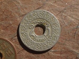 モロッコ　25Centimes　白銅　1924年　Y#34.3　(24.1mm, 4.8g)