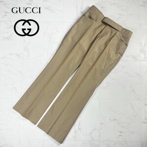 美品 GUCCI グッチ センタープレスストレートコットンパンツ ボトムス レディース 茶色 ブラウン サイズ42*MC715