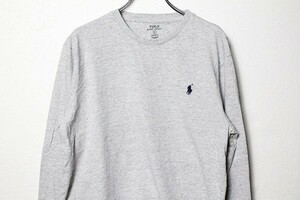 ポロラルフローレン クルーネック コットン Tシャツ 長袖 霜降り灰 (L) ロンT POLORALPHLAUREN