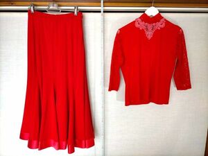 D033　☆上下セット☆　スカート『Sekine』　ドレス　社交ダンス　パーティー　衣装　赤系　