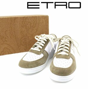 12万新品◆43=28cm【ETRO】エトロ 白レザーPEGASOスニーカーベージュ1円エアフォースワン