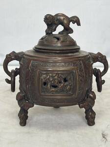 香炉 銅製 香道具 獅子 三足 骨董 時代物 銅器 時代物　茶道具　中国美術　骨董　東洋美術