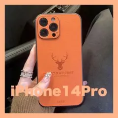 iPhone14Proケースオレンジレザー鹿革キャラクター耐衝撃韓国旅行可愛い美