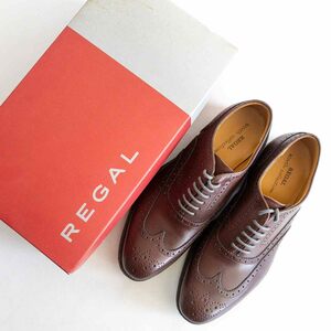 【未使用品】REGAL worth collection【ウィングチップ レザーシューズ】25cm ブラウン リーガル ビジネスシューズ 革靴 2405077