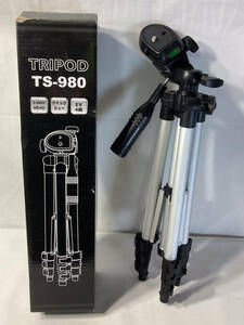 三脚 TRIPOD TS-980 カメラ 映像 写真 機材 道具 3WEY HEAD クイックシュー EV4段 シルバー 箱付 収納袋付 インテリア【0318.16】