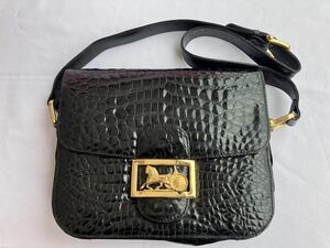 【遺品整理】1円〜 CELINE セリーヌ ヴィンテージ 馬車 金具 クロコ ハンドバッグ ショルダーバッグ ブラック レザー クロコダイル バッグ 