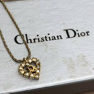 Christian Dior クリスチャンディオール アクセサリー ネックレス ラインストーン ハート ロゴ ゴールドカラー ファッション おしゃれ 人気