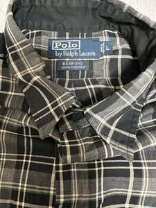 ラルフ　チェックシャツ　90s ポロ ラルフローレン オープンカラー 開襟シャツ L caldwell clayton camp POLO RRL 白黒　古着 benford 美品