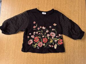 United Arrows green label relaxing 七分袖　シースルー　花刺繍　カットソー　105