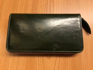 LEATHER CRAFT YOU ラウンドファスナー 長財布 グリーン 緑色 装飾品 小銭入れ有り 中古品 ロングウォレット【4329】K