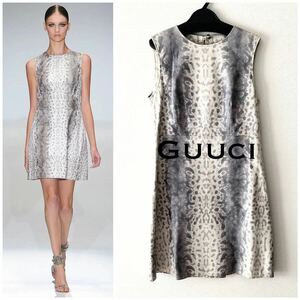 2013.SS■美品■Gucci/グッチ ワンピース/ドレス レザー羊革１００％/パイソン pyson・sleeveless/極上 シボ感 インナー付ランウェイ掲載