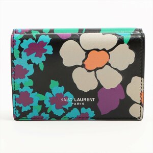 1円■極美品■YSL サンローラン パリ■タイニー ウォレット■フラワー プリント■レザー 三つ折り 財布 おしゃれ レディース ENT 1106-E32