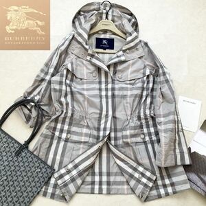 ★大きいサイズ★美品★バーバリー BURBERRY 46/15号/XL-3L 3way☆ニュアンスチェックアノラックパーカー モッズコート 花粉対策春アウター