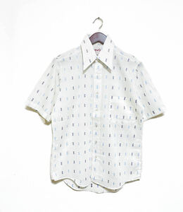 貴重 デッドストック 70s B.V.D 総柄 半袖 シャツ 15 ポリシャツ 高級 コーマ綿使用