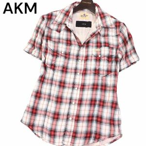 Wrangler × AKM ラングラー × エイケイエム S9086 春夏 ダブルガーゼ★ 半袖 ウエスタン チェック シャツ Sz.M　メンズ　I4T01613_5#A