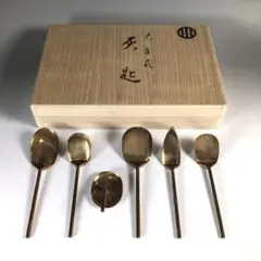 Ｎ９３６　灰匙　六本組　『青峰堂』『銅製』『六方式灰匙』　共箱　茶道具　炭道具