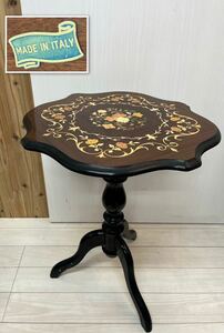 イタリア製 象嵌 コーヒーテーブル ラウンドテーブル サイドテーブル 丸テーブル 猫脚 アンティーク調 カフェ 