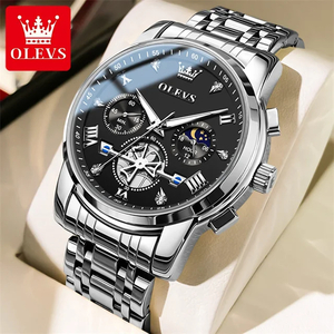 OLEVS メンズ 腕時計 2856 高品質 クオーツ カジュアル スポーツ ビジネス 時計 ステンレス クロノグラフ ウォッチ シルバー × ブラック