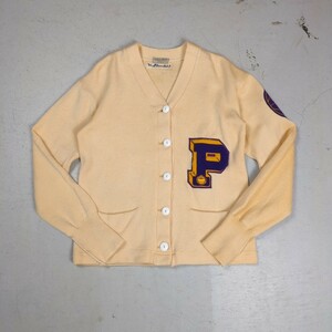 50s Vintage ニット カーディガン ヴィンテージ レタード パッチ リブ長 40s 古着卸 