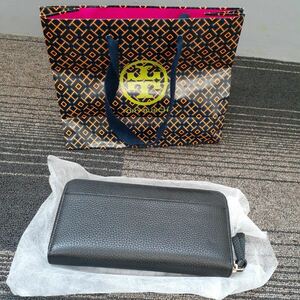 【T0514】TORY BURCH 長財布 ブラック 袋あり カードケース付き ファスナーチェーンゴールドカラー 傷あり ラウンドファスナー