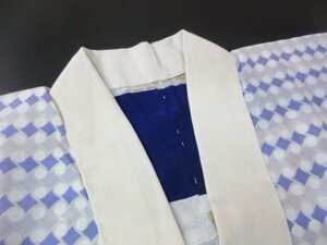 1円 良品 正絹 長襦袢 縮緬 式典 和装 アンティーク 菱 幾何学 抽象 かわいい 袖無双 身丈120cm 裄62cm【夢職】★★★