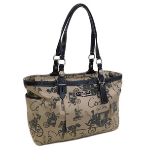 1円 ■ 極美品 コーチ ハンドバッグ F15144 ベージュ×ブラック系 キャンバス×レザー 馬車柄 COACH ■E.Bmm.An-18