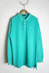 正規 90S Burberrys バーバリーズ ホース 刺繍 長袖 ポロ シャツ コットン マッシュルーム購入 USA製 緑 サイズL 本物 403O