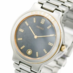 1円 SEIKO セイコー PRESAGE プレサージュ 9539-6010 QZ クオーツ デイト ネイビー文字盤 SS 腕時計 メンズ ラウンド 252120240402