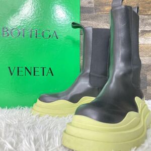 美品箱付き BOTTEGA VENETA ボッテガヴェネタ サイドゴア タイヤ チェルシーブーツ ロング レザー 革 黒 ブラック グリーン